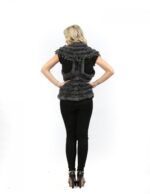 Pelliccia gilet donna in lapin frangiato grigio con collo ampio e stondato