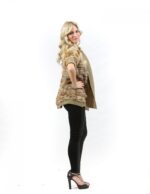 Pelliccia giacca tipo cardigan donna marrone di lapin e volpe con tessuto