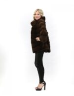 50 Pelliccia cappotto in visone orizzontale scanbrown braschi a collo alto