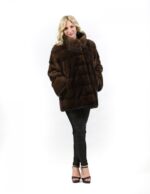 50 Pelliccia cappotto in visone orizzontale scanbrown braschi a collo alto