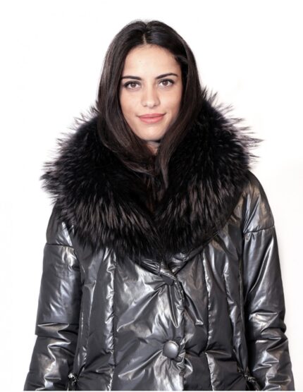 50 PIUMINO GIACCONE CON FODERA FANTASIA COLLO E POLSO DI MURMASKY STACCABILI METALIC GRAY