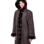 PIUMINO GIACCONE REVERSIBILE 58 TESSUTO E REX MARRONE CON CAPPUCCIO BORDATO