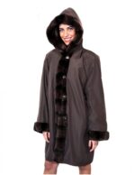 PIUMINO GIACCONE REVERSIBILE 58 TESSUTO E REX MARRONE CON CAPPUCCIO BORDATO