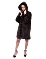 PIUMINO GIACCONE REVERSIBILE 58 TESSUTO E REX MARRONE CON CAPPUCCIO BORDATO