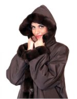 PIUMINO GIACCONE REVERSIBILE 58 TESSUTO E REX MARRONE CON CAPPUCCIO BORDATO