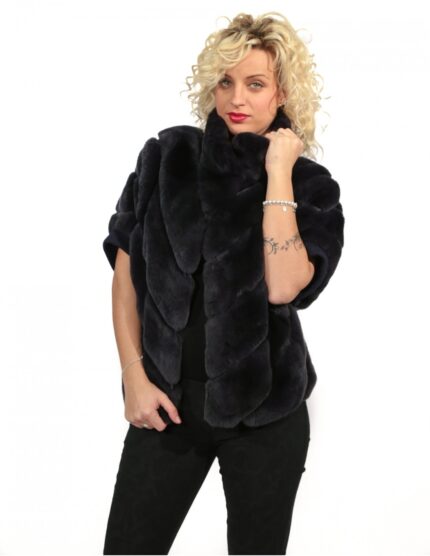 SMANICATO REX GRIGIO SCURO CON LAVORAZIONE TRASVERSALE CON COLLO PISTAGNA POLSO LANA