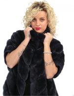 SMANICATO REX GRIGIO SCURO CON LAVORAZIONE TRASVERSALE CON COLLO PISTAGNA POLSO LANA