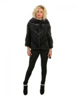 44 mink dunklen Jeansjacke mit Querbearbeitung mit Lederbeifügungen kochend Hals – Bild 4