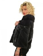 44 mink dunklen Jeansjacke mit Querbearbeitung mit Lederbeifügungen kochend Hals – Bild 3