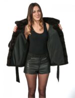 PELLICCIA DONNA GIACCONE VISONE ORIZZONTALE CON CINTURA INTERNA PELLE CON COLLO COREANA
