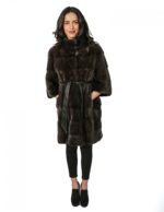 PELLICCIA DONNA CAPPOTTINO VISONE 48 DYED AURORA ORIZZONTALE CON COLLO PISTAGNA E MANIC 3/4