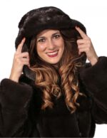 46 PELLICCIA DONNA CAPPOTTO VISONE AURORA CON CAPPUCCIO CINTURA E SPACCHI LATERALI ORIZZONTA