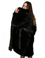 46 Pelliccia donna cappotto visone nero con collo pistagna e spacchi fur mink Pelz Nerz меха fourrure