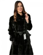 46 Pelliccia donna cappotto visone nero con collo pistagna e spacchi fur mink Pelz Nerz меха fourrure