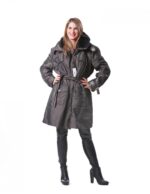 49 PELLICCIA PIUMINO DONNA CON VOLPE AL COLLO TESTA DI MORO OVERSIZE