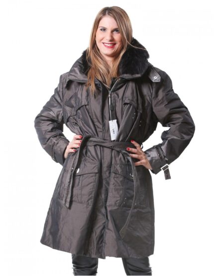 49 PELLICCIA PIUMINO DONNA CON VOLPE AL COLLO TESTA DI MORO OVERSIZE