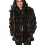 PELLICCIA DONNA GIACCONE VISONE DYED AURORA ORIZZONTALE E COLLETTO 46