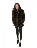 PELLICCIA DONNA GIACCONE VISONE DYED AURORA ORIZZONTALE E COLLETTO 46