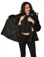 48 pelliccia donna giaccone visone dyed aurora con lavorazi orizzontale e colletto