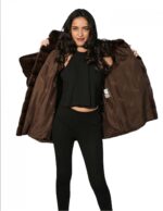 PELLICCIA DONNA GIACCONE VISONE SCANBROWN CON COLLETTO REGOLABILE 48