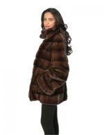 PELLICCIA DONNA GIACCONE VISONE SCANBROWN CON COLLETTO REGOLABILE 48