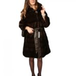 48 Pelliccia donna cappotto modello kimono con cintura orizzontale vison норка fur mink Nerzpelzes fourrure
