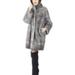 42 Cappotto donna pelliccia di visone grigio chiaro lungo orizzontale Braschi Studio B