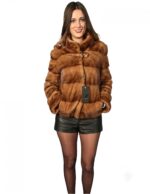 42 pelliccia donna blouson visone golden con lavorazione orizzontale con collo pistagna