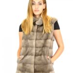 Smanicato visone orizzontale 42 silverblue collo alto mink fur Nerz fourrure de vison