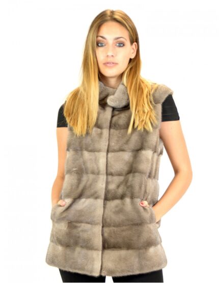 Smanicato visone orizzontale silverblue collo alto 44 mink fur Nerz fourrure de vison