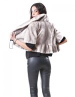 44 Nerz Cape Vollleder Weibliche silberne Farbe blau Reverskragen – Bild 5