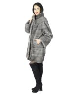 42 Cappotto donna pelliccia di visone grigio chiaro lungo orizzontale Braschi Studio B