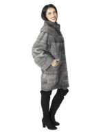 42 Cappotto donna pelliccia di visone grigio chiaro lungo orizzontale Braschi Studio B
