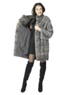 42 Cappotto donna pelliccia di visone grigio chiaro lungo orizzontale Braschi Studio B