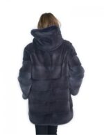 50-52 horizontal mink fur coat blue anthracite 81 cm with large hood - Image 6