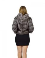 48 Giacca pelliccia visone orizzontale blue irish cappuccio fourrure de vison mink fur Nerz