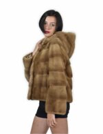 44 Giacca colore redglow pelliccia visone pelle intera orizzontale 61 centimetri cappuccio