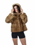 46 Giacca colore redglow pelliccia visone pelle intera orizzontale 61 centimetri cappuccio