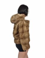46 Giacca colore redglow pelliccia visone pelle intera orizzontale 61 centimetri cappuccio