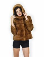 52 Giacca colore gold pelliccia visone pelle intera orizzontale 61 centimetri cappuccio