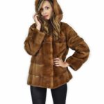 46 Giacca 71 centimetri colore gold pelliccia visone pelle intera orizzontale cappuccio