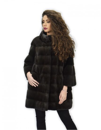 Cappotto 54 aurora pelliccia visone pistagna pelli intere 82cm manica 3/4