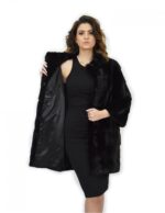 Cappotto 42 nero pelliccia visone pistagna pelli intere 82cm manica 3/4