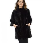Cappotto 50 nero pelliccia visone pistagna pelli intere 82cm manica 3/4