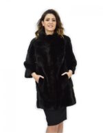 Cappotto 50 nero pelliccia visone pistagna pelli intere 82cm manica 3/4