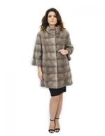 Coat 42 silver blue fur mink pistachio whole skins 82cm sleeve 3/4 - Image 5