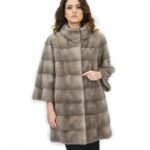 Cappotto 50 silver blue pelliccia visone pistagna pelli intere 82cm manica 3/4