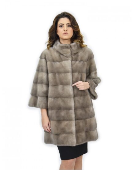 Cappotto 50 silver blue pelliccia visone pistagna pelli intere 82cm manica 3/4