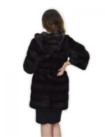 Cappotto grigio dorsato 44 pelliccia di visone cappuccio cintura pelle manica lunga