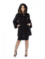 Grey coat dorsated 48 fur mink hooded long sleeve leather belt - Image 5